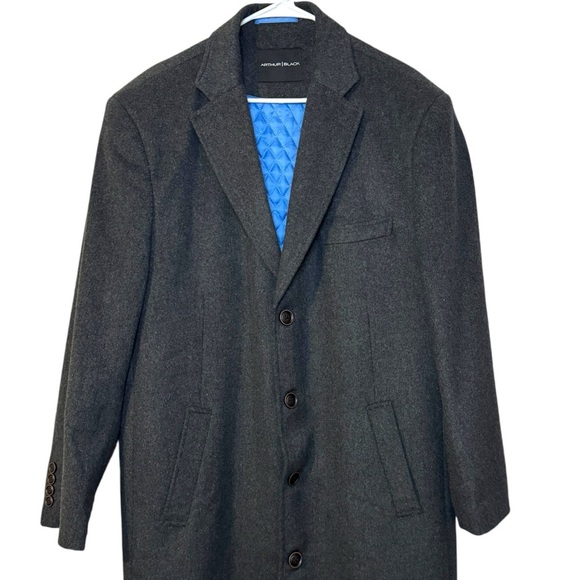 NEW Arthur Black Cashmere Wool blend Charcoal Gray full length overcoat top coat - Picture 9 of 15